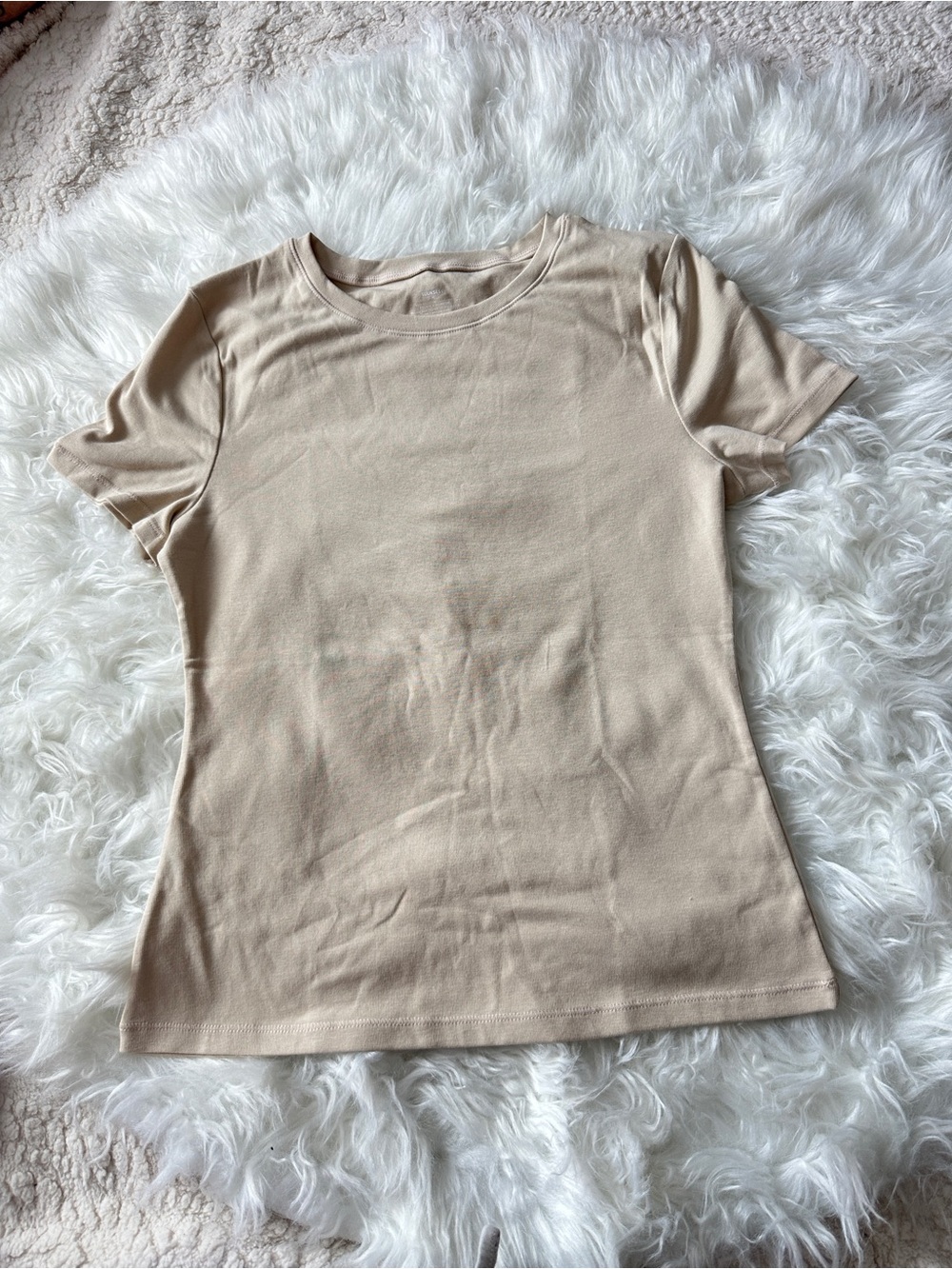 Women's Short Sleeve Crewneck Top - Beige